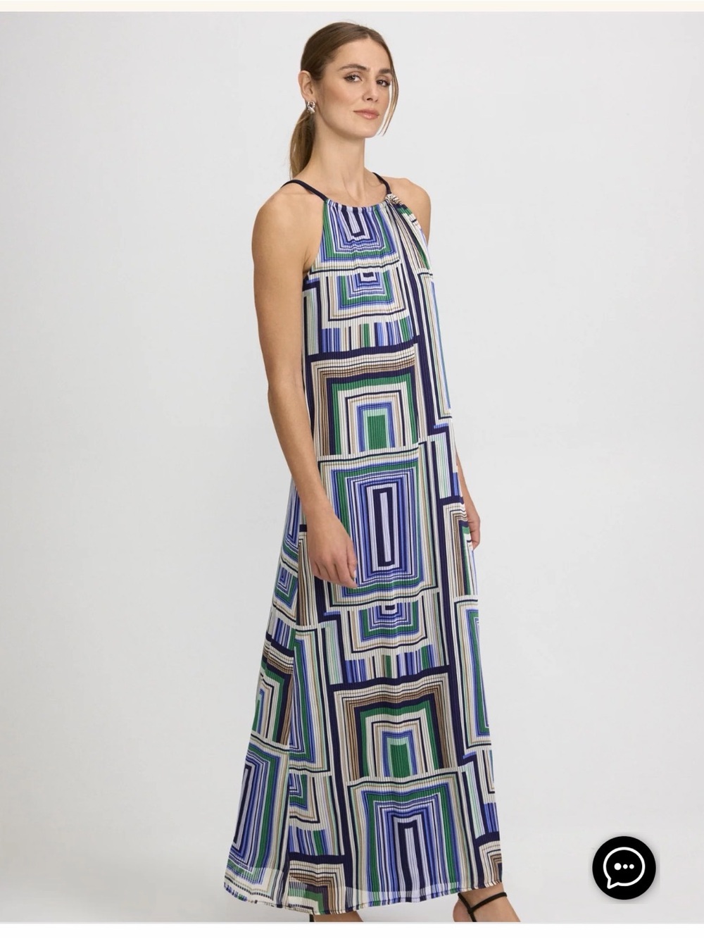 R&M Richards Geometric Halter Maxi Dress